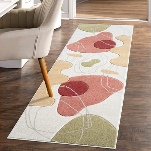 carpet city Teppich-Läufer Kurzflor Multi - 80x300 cm - Moderne Flur-Teppiche Abstraktes Muster mit 3D-Optik - Flachflor Bodenbelag Deko Schlafzimmer, Diele, Eingangsbereich