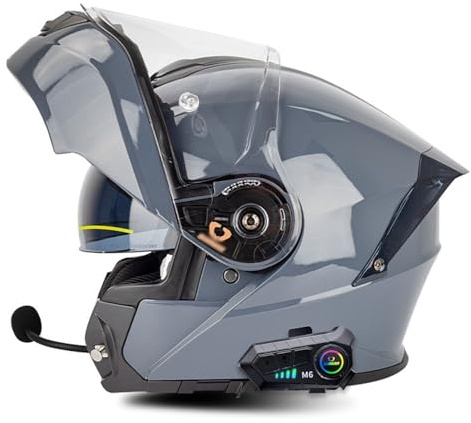 Flip-Up Casques De Moto Modulable,Bluetooth Casque Moto Intégraux avec Double Visière Microphone Casque De Motocross pour Homme Et Femme ECE Homologué Modulables Casques