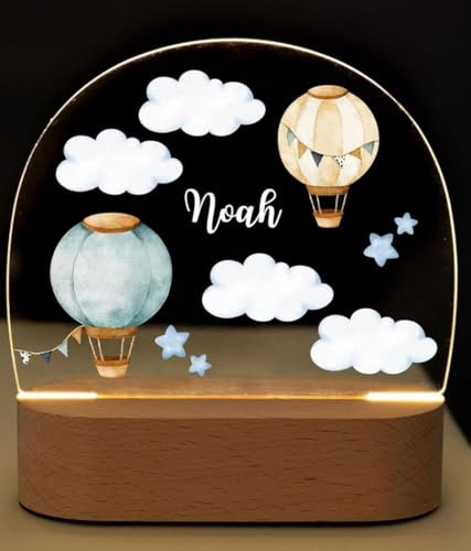 Bärenfreunde® - Personalisiertes Nachtlicht für Babys - Individuelle Nachttischlampe für Kinder - Personalisierte Geschenke Kinder - Babygeschenk - Geschenk zur Geburt (blaue Ballons)