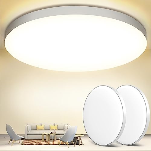 Deckenleuchte LED Deckenlampe [2Stück] Ø28cm 24W,4000K,2000LM,IP44 Wasserfest Rund Badezimmer Lampe,Badlampe Decke Küchenlampen Modern Schlicht Weiß Dünn Ideal Für Bad/Schlafzimmer/Keller/Balkon/Flur | Rund Badezimmer Lampe, Badlampe Decke Küchenlampen Modern Schlicht Ultra Dünn Ideal für Bad/Balkon/Keller/Schlafzimmer/Flur