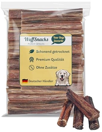 Ochsenziemer für Hunde I 10 Stück I 12 cm I natürliche und hochwertige Ochsenziemer Stücke I Bully Sticks I fettarm und proteinreich I Kauartikel zur Zahnpflege von Wuffsnacks