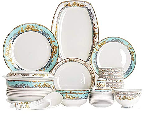 Vaisselle en poterie, 56 pièces, service de table en céramique, ensemble combiné de vaisselle en porcelaine comprenant des bols à céréales/assiettes à dessert/assiettes à soupe/assiettes à dîner