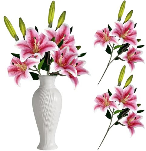 Realistic Artificial Flowers Fake Flower - 2PS Pink Faux Lilies Bouquets for Wedding Home Garden 4822