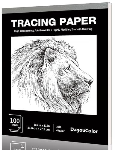 DagouColor Transparentpapier Zeichenblock, 1 Pack, 100 Blätter, 21.6 X 27.9CM Overlays & Skizzieren auf Kunstpapier & Skizzenbuch für Anfänger, Künstler, Erwachsene, Kinder, Jungen, Mädchen