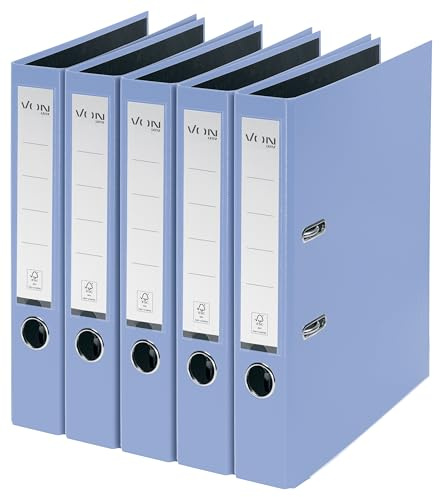 Von Leitz 5-pack mapp A4, kartong med plastomslag, 50 mm ryggbredd, för 350 ark, FSC-certifierad kartong, för skola, studier och hushåll, ljusblå, 10561030