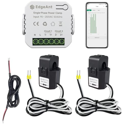 Intelligenter Energiemonitor, einphasiger Stromzähler mit Klemme und 2 * 80ACT-Stromwandler, WLAN, Echtzeit-Strommonitor/-zähler, Solar-/Netzwerkmessung (EPMC311-80A*2)