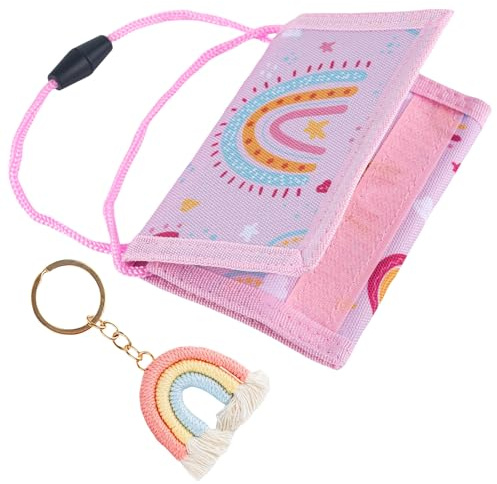 GWAWG Kinder Brustbeutel für Mädchen, Portmonee Jungen Dreifach Gefaltete Geldbörse mit Schlüsselanhänger, Reißverschluss & Verstellbarem Band (rosa, eine Größe)