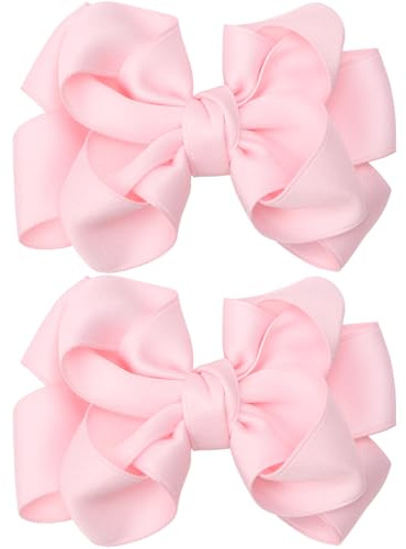 Zolyco 4 Inches Double Hair Bows for Women Girls Thick Ribbon Boutique Alligator Clips Hair Accessories for Older Kids Children Young Girls 2 Pcs (Pink)