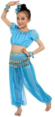Conjunto de Traje Danza del Vientre para Niña Top + Pantalones Disfraz Carnaval Ropa de Baile India Dance Belly Verano