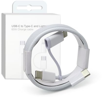 Cable 2 en 1 USB-C/Cable iPhone y USB-C – Carga Rápida Tipo C, Diseño Premium Estilo, Compatible con iPhone, iPad, MacBook, Samsung, Xiaomi, Huawei, iOS y Android