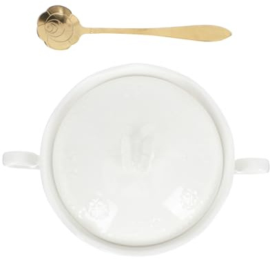 FIXOSHEE Bol En Céramique Gaufré à Double Anse 450ml Blanc Avec Couvercle Fonction Verrouillage D'humidité Pour Petit-déjeuner Dessert Salade Avec Cuillère Inclus