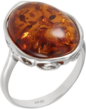 Artipol Bague fabr.européenne style français. Argent rhodié Ambre naturelle - modèle 5009-B, taille 53