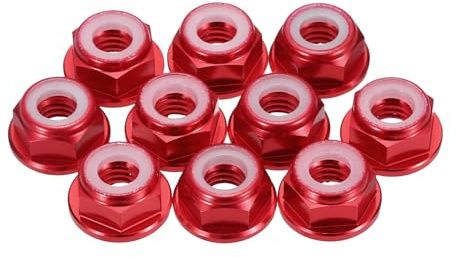 sourcing map 8 dadi di bloccaggio M6 in lega di alluminio da 1 mm, dadi esagonali flangiati in nylon seghettati per droni radiocomandati, quadricotteri per motore, accessori di fissaggio FPV, rosso