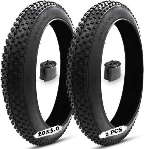 2 STK 20x3.0 20 Zoll Fatbike-Reifen mit Schlauch, Ersatz für E-Bike Strand Schneemobil MTB Fahrrad mit Rutschfestem Profil 30 PSI Max