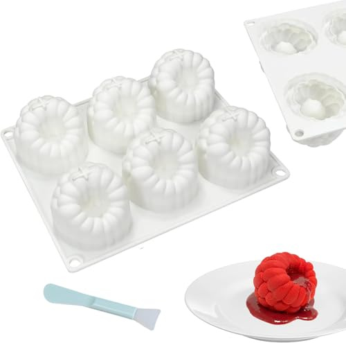Juego de moldes de silicona 3D para hornear, 6 huecos, diseño de frambuesa, incluye 1 espátula, aptos para alimentos y moldes reutilizables para tartas de mousse, chocolate, gelatina, helados y