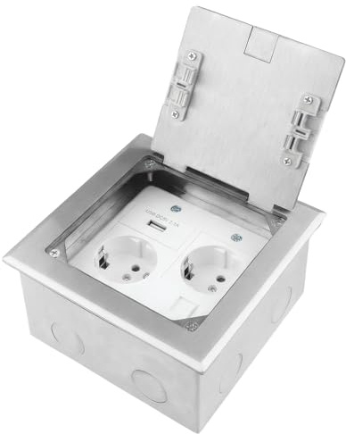 LongZYU Prise Sol Encastrée Invisible, Prise Sol Encastrée Acier Inoxydable | Prise Sol Double Standard Européenne, AC 250V 16A, Sortie USB DC 5V 2.1A, Interface CAT6, Convient Maisons, Bureaux, Hôtels