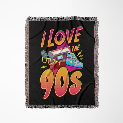 3dRose I Love The 90s with Cassette Retro Vintage Neon Woven Blanket