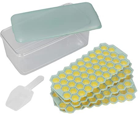 Haofy Vaschetta per Cubetti di Ghiaccio da 3,3 Litri con 188 Griglie, 4 Strati e Paletta - Coperchio Antipolvere per Alimenti, Contenitore per Ghiaccio a Rilascio Facile, per Domestica, Feste