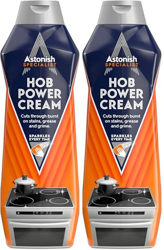 Astonish Specialist Hob Cream Cleaner, for Tough Burnt on Stains, Protective Coat, Zesty Lemon Scent, 500ml (Pack of 2)