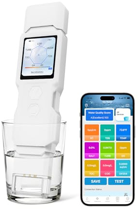 Neuer 9-in-1 Intelligenter Wassertester Trinkwasser, Digital Trinkwasser Tester für TDS, Trübung, EC, Temperatur, Salzgehalt, GH, TOC, COD, UV275, Wasserqualität Tester für Trinkwasser, Leitungswasser