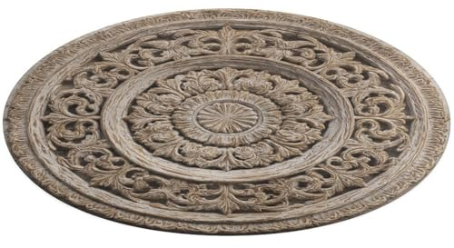 Jubonexis Teppich, Vintage-Stil, Holz, geschnitzt, Mandala, Blumenmuster, groß, rund, modern, rutschfest, 90 cm