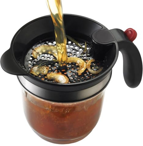 Séparateur de graisse - 1 litre - Avec passoire - Séparateur de graisse pour la filtration - Pour soupe, huile, viande, friture, barbecue, aliments