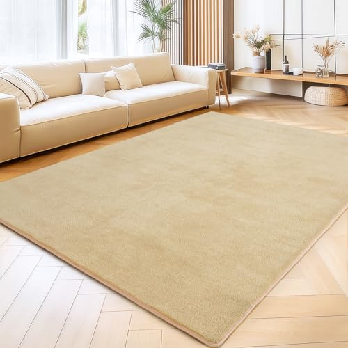 Rezutan Teppich Schlafzimmer 120x160cm Camel Waschbarer Kurzflor Teppich | Flauschig Weich & Rutschfest, Einfarbiges, Modernes Design für Wohnzimmer, Kinderzimmer, Flur und Büro