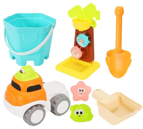 Beach Sand Toys - Sand Box | Beach Toy, 7-Piece Set, Cartoon SandBox Tools With Digger And Shovel, Outdoor Water Play Games For Family Summer Vacation, Swimming Pool And Backyard Sandbox Fun
