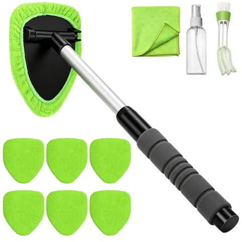 LAIVIYA Auto Scheibenreiniger Kit, Windschutzscheiben Reiniger Autoscheiben mit 6 Mikrofaserpads & Sprühflasche, Ausziehbarer Griff 180° drehbar, Auto Fensterreiniger Set für Innen & Außenseite