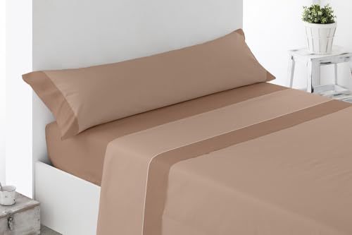 Energy Colors Textil - Hogar Juego SÁBANAS DE Verano Lisas (3 Piezas) para Cama Grande de 150 x 190/200 cm (LIQUIDACIÓN) (Beis/Marrón)