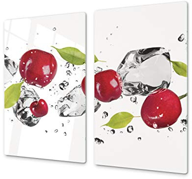 Küchenbrett aus Hartglas und Induktionskochplattenabdeckung – Schneideplatten SINGLE mit 60 x 52 cm und DOUBLE - zwei Bretter mit 30 x 52 cm D07H Fruits and vegetables