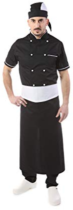 tessile astorino Kostenlose Stickerei – Koch- und Küchenanzug schwarz – weiße Profile – Herren – 4 Stück – Jacke mit kurzen Ärmeln, Hose, Vorderseite und Bandana – Uniform für Küche und Restaurant –
