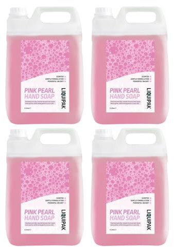 Liquipak - Pink Hand Wash, Liquid Soap 4x5L | Pearlised Hand Soap Refill, Smooth, Gentle on the skin - For Washrooms, Hotels, Factories, Office, Private homes 4x5L