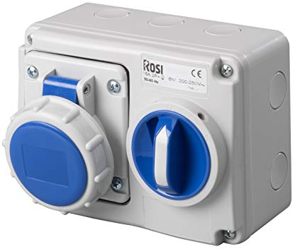 ROSI Enchufe Encastrado, Gris/Azul, 16a 2P + T IP67