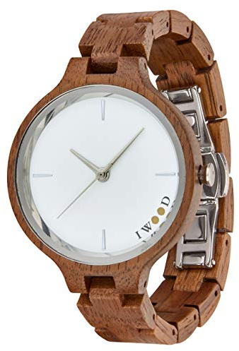 IWOOD Holzuhr - Armbanduhr aus Edelholz - Uhr - Holz - analoge Damen Quarzuhr - Ø 37mm - Miyota Caliber (Walnuß/Silber)