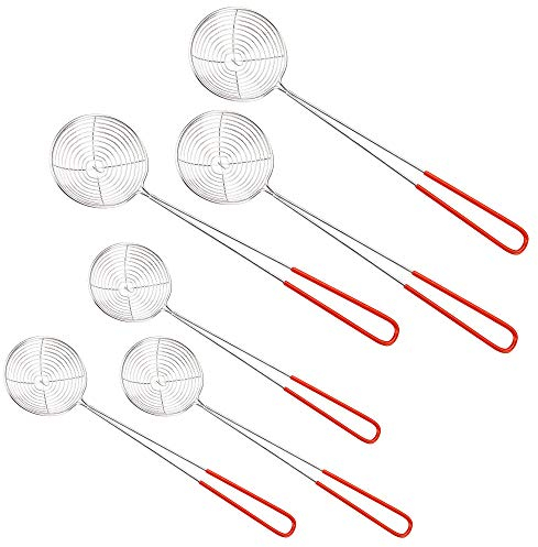 LYTIVAGEN 6 Stück Fondue Sieb Edelstahl Küchensieb mit Griffen Edelstahl Spinne Sieb Küche Siebkelle Siedelöffel Klein Schaumlöffel Fondue Abseihlöffel Sieblöffel Kescher für Fondue Spaghetti Gemüse