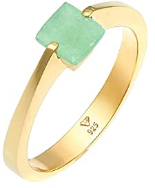 Elli Ring PREMIUM Ring Damen Klassisch Pyramide Elegant mit Jade Edelstein in 925 Sterling Silber (Gold, 52)