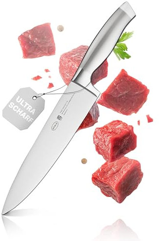 RÖSLE Kochmesser Basic Line - 20 cm hochwertiges Küchenmesser für Fleisch, Fisch, Geflügel und Gemüse, Edelstahl 18/10, ergonomischer silberner Griff, scharfes Messer für die Küche