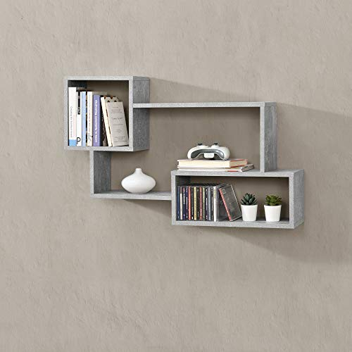 [en.casa] Mensola da Parete/da Muro con 3 Scomparti a Cubo/Rettangolo 87 x 18 x 54 cm Scaffale Pensile con Ripiani Portaoggetti Libreria - Effetto Cemento