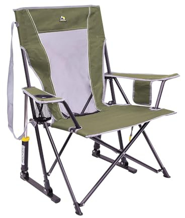 GCI Outdoor Comfort Pro Rocker Camping Chair | Portable Folding Rocking Chair with Durable Armrests & Drink Holder — Loden Green