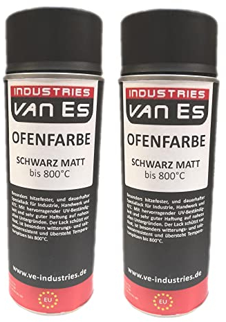 VE-INDUSTRIES Thermolack 2x 400ml Spray Ofenlack 800°C Auspufflack Hitzebeständiger Lack Ofenfarbe Schwarz 800°C