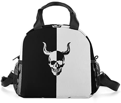 Personalized Lunch Bags Insulated Lunch Tote Bag Meal Bag Lunch Box Reusable for Work School Picnic Skull Horn Scary
