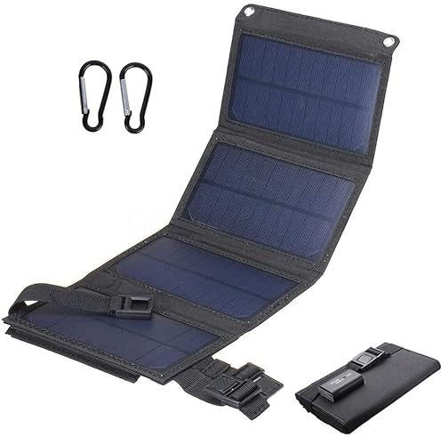 Lawaia 20W Chargeur Solaire Pliable Portable avec 1 USB Ports et 4 Panneau Solaires, Chargeur Solaire Monocristallin pour Smartphone Tablette Caméra et Voyage de Camping (Noire)