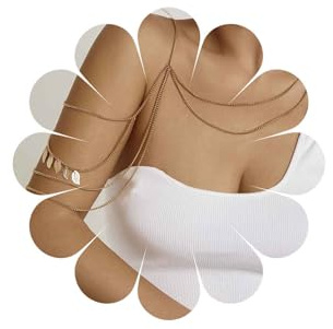 Inateannal Boho Multistrato Corpo Catena Foglia D'oro Frangia Spalla Catena Collana Stratificata Nappe Shoudler Imbracatura Sexy Catena Reggiseno Dichiarazione Spalla Collana Gioielli Per Le Donne