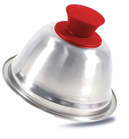 Kerafactum Burgerglocke Burger Cloche Burgerhaube Abdeckung Haube Cheeseburger Hamburger Steak Edelstahl Abdeckhaube Pattys Grillen Käse Cheese Schmelzen lassen Edelstahlhaube Silikon Griff Rot
