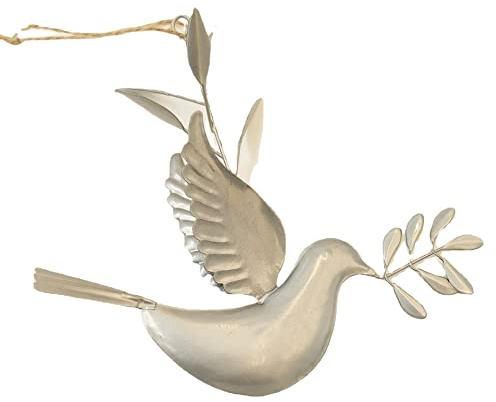 MISNODE Confezione da 2 Peaceful White Flying Colomba, Peace Colomba Ornamento, Albero di Natale Decorazione fai da te Artigianale Decorazione da appendere, Natale Metallo Piatto Colombe Pendente