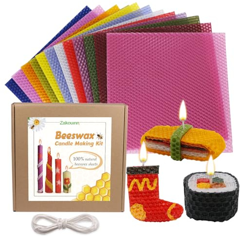 Zakouinn Beeswax Candle Making Kit for Kids- Beeswax Sheets for Candle Making, 12 Colorful Colors Natural Candle Making Kit DIY Gift for Beginner, 20 x 20 CM
