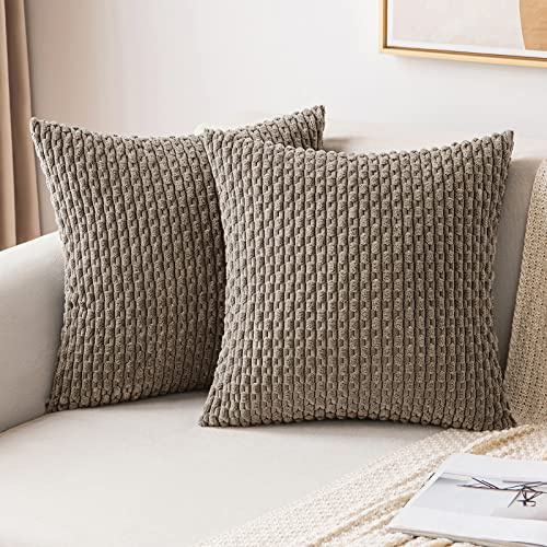 MIULEE 2er Set Kissenbezug 45×45cm Kordsamt Ananas-Ähren Braun | Moderne Struktur Weich Dekorativ Vielseitig Pflegeleicht Langlebig Für Sofa Bett Wohnzimmer Schlafzimmer Und Gästezimmer