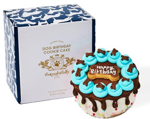 Thoughtfully Pets Torta biscotto per il compleanno dei cani - Gusto burro di arachidi - Torta di compleanno per cani - Torta di compleanno decorata con glassa e granella - Blu, circa 15 cm