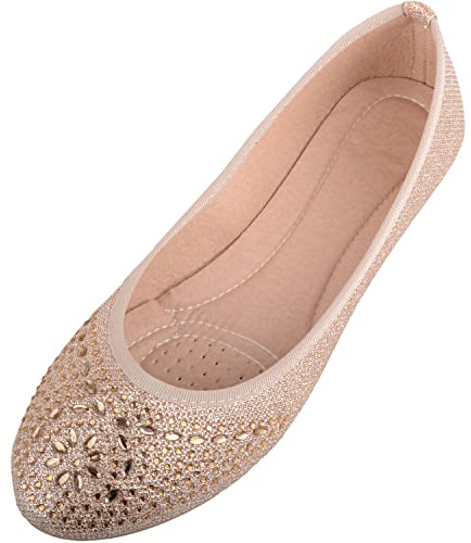 Womens Easy Slip On Diamante Party Smart Dolly Shoes Pumps